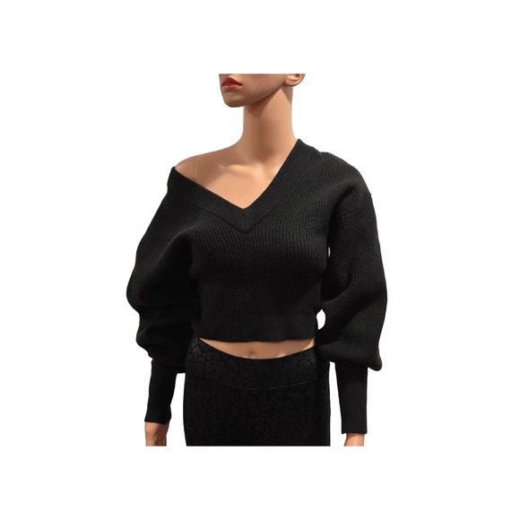 Express Black V-Neck Sweater with Ribbed Cuffs - Picture 6 of 10